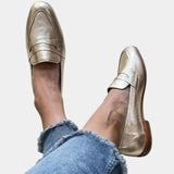 Séverine | Shiny Gold Loafers