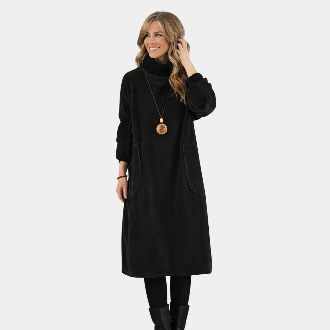 Sofia | Elegant Knit Midi Dress with Turtleneck