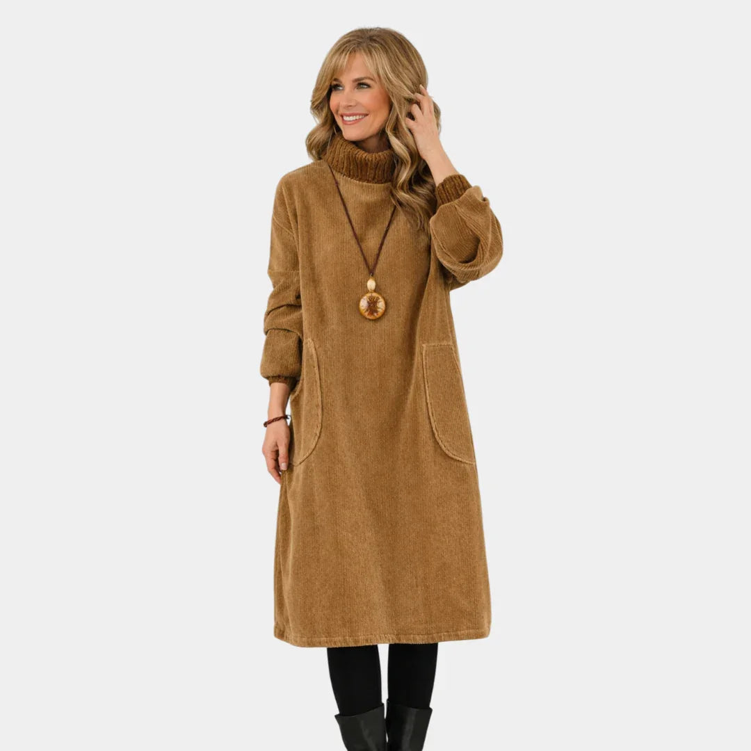 Sofia | Elegant Knit Midi Dress with Turtleneck