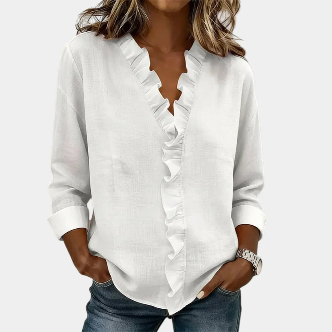 Flavie | Blouse with V-neck and delicate ruffles