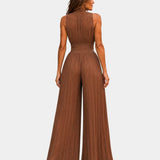 Héluise | Brown Pleated Chiffon Jumpsuit