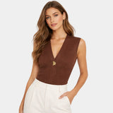 Félicie | Knitted Vest with Button Detail and V-Neck