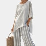 Fiorella | Elegant Asymmetrical Blouse and Striped Pants
