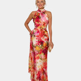 Cyanelle | Floral Maxi Dress with Halter Neck