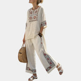 Tiziana | Essential Embroidered Blouse and Wide Pants