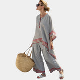 Rossella | Sophisticated Asymmetrical Blouse and Ethnic Wide-Leg Pants