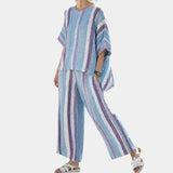 Yasmine | Elegant pastel purple top and striped pants