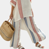 Béatrice | Sophisticated multicolored striped top and Mediterranean pants