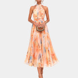 Louna | Halter Neck Dress with Watercolor Print