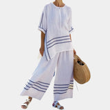 Vittorina | Sophisticated asymmetrical striped top and bold pants