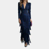 Eulalie | Elegant Midi Dress with Fringe Sleeves