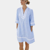 Eunice | Short Sleeve Striped Dress with V-Neck