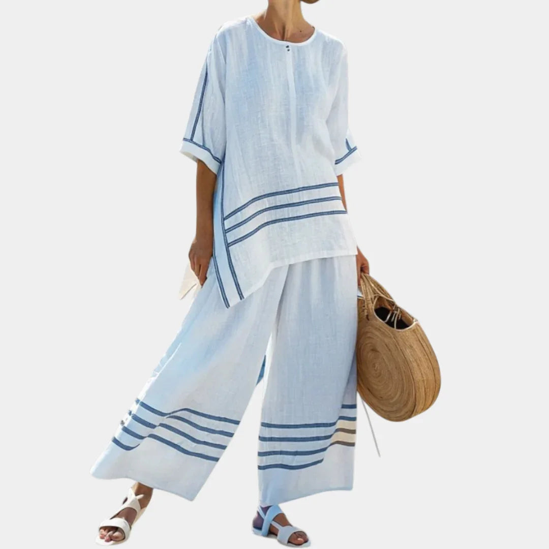Vittorina | Sophisticated asymmetrical striped top and bold pants
