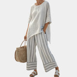 Fiorella | Elegant Asymmetrical Blouse and Striped Pants