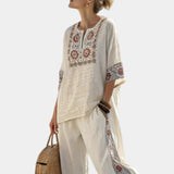 Tiziana | Essential Embroidered Blouse and Wide Pants