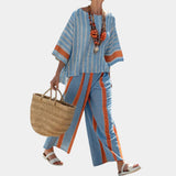 Valeria | Sophisticated Striped Terracotta Top and Pants