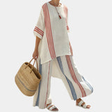 Béatrice | Sophisticated multicolored striped top and Mediterranean pants