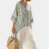 Annalisa | Comfortable Printed Blouse and Wide-Leg White Pants