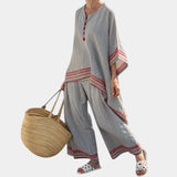 Rossella | Sophisticated Asymmetrical Blouse and Ethnic Wide-Leg Pants