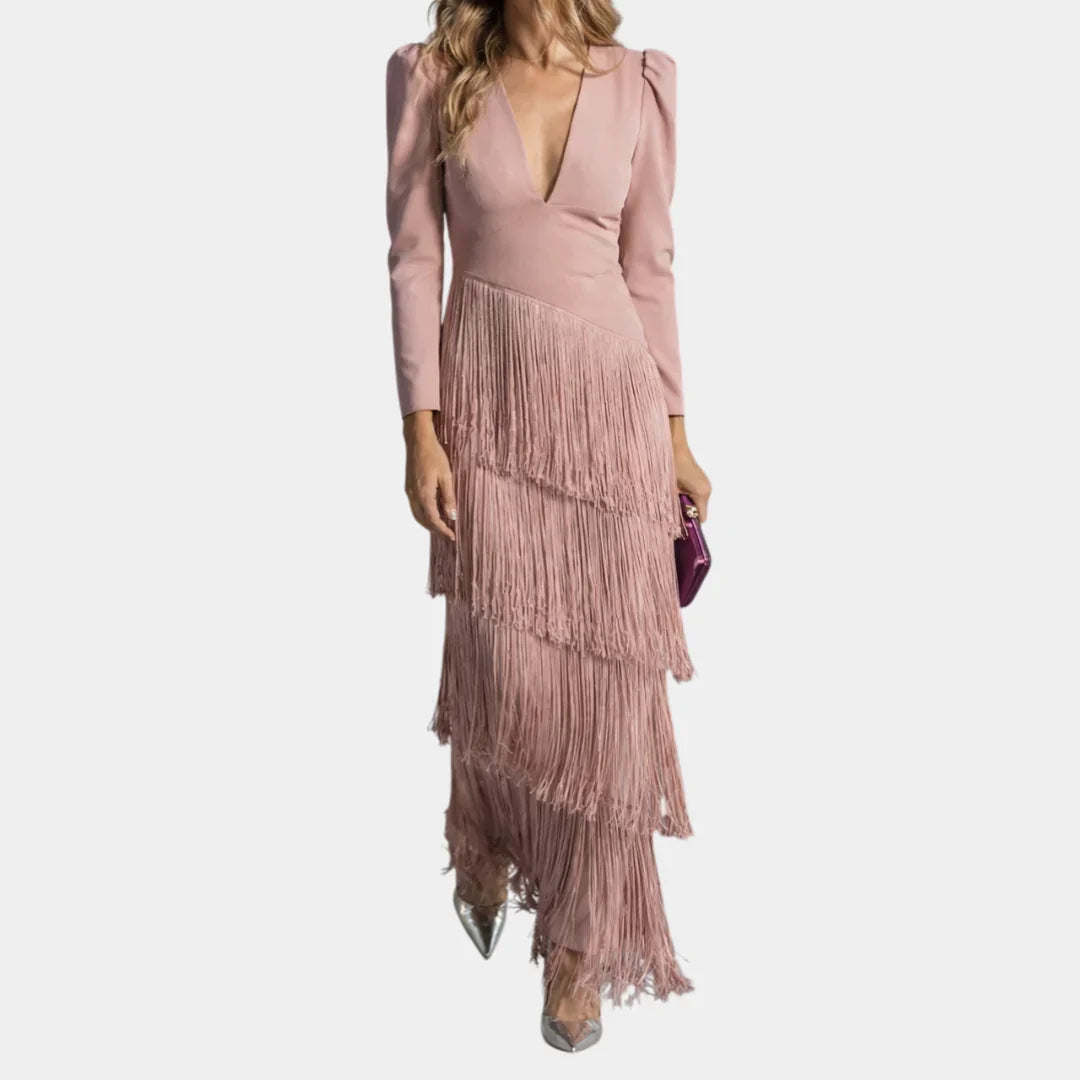 Eulalie | Elegant Midi Dress with Fringe Sleeves