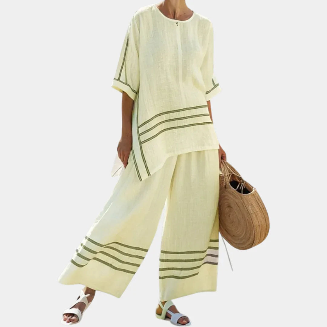 Vittorina | Sophisticated asymmetrical striped top and bold pants