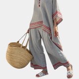 Rossella | Sophisticated Asymmetrical Blouse and Ethnic Wide-Leg Pants