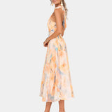 Louna | Halter Neck Dress with Watercolor Print