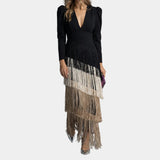 Eulalie | Elegant Midi Dress with Fringe Sleeves