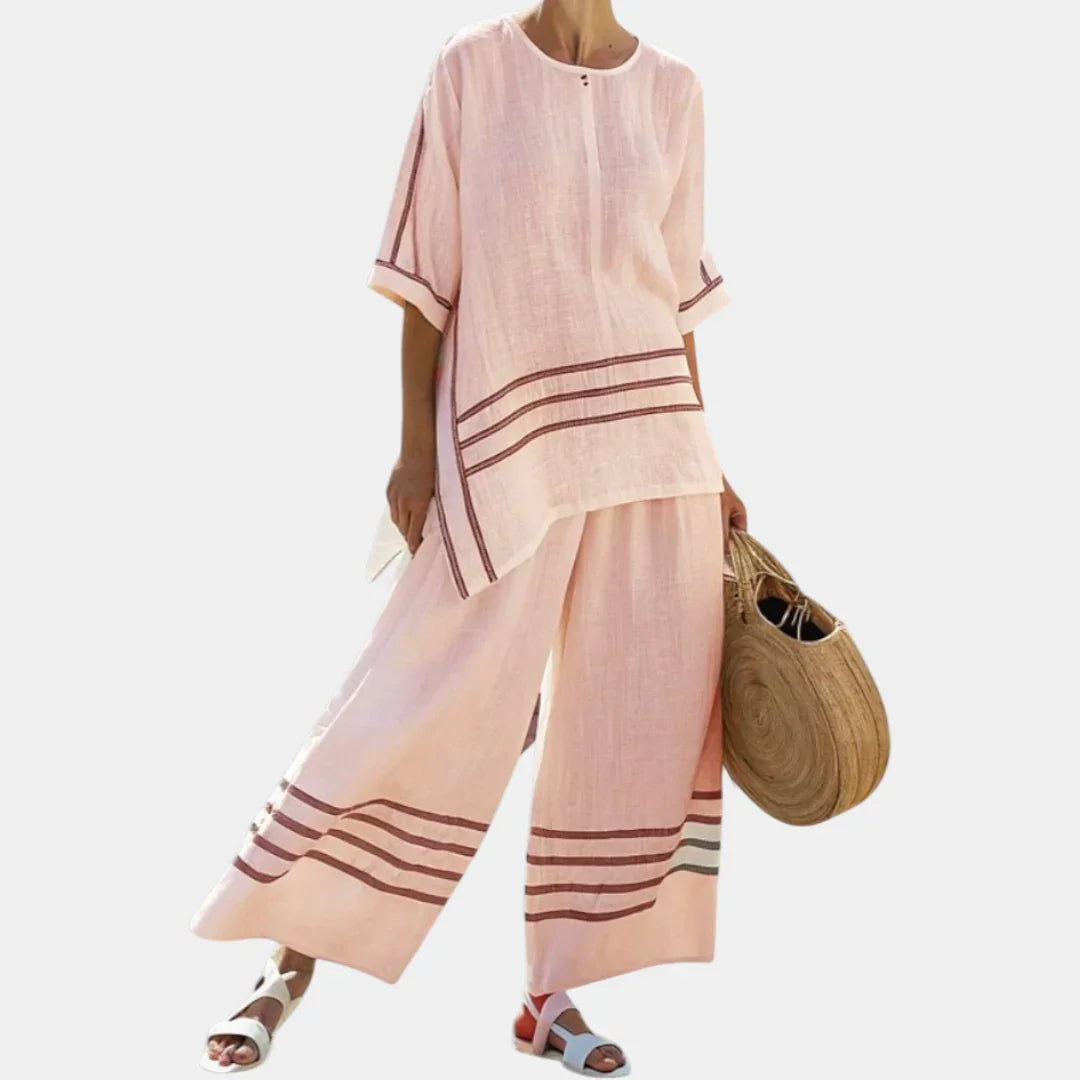 Vittorina | Sophisticated asymmetrical striped top and bold pants