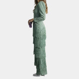 Eulalie | Elegant Midi Dress with Fringe Sleeves