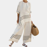 Vittorina | Sophisticated asymmetrical striped top and bold pants