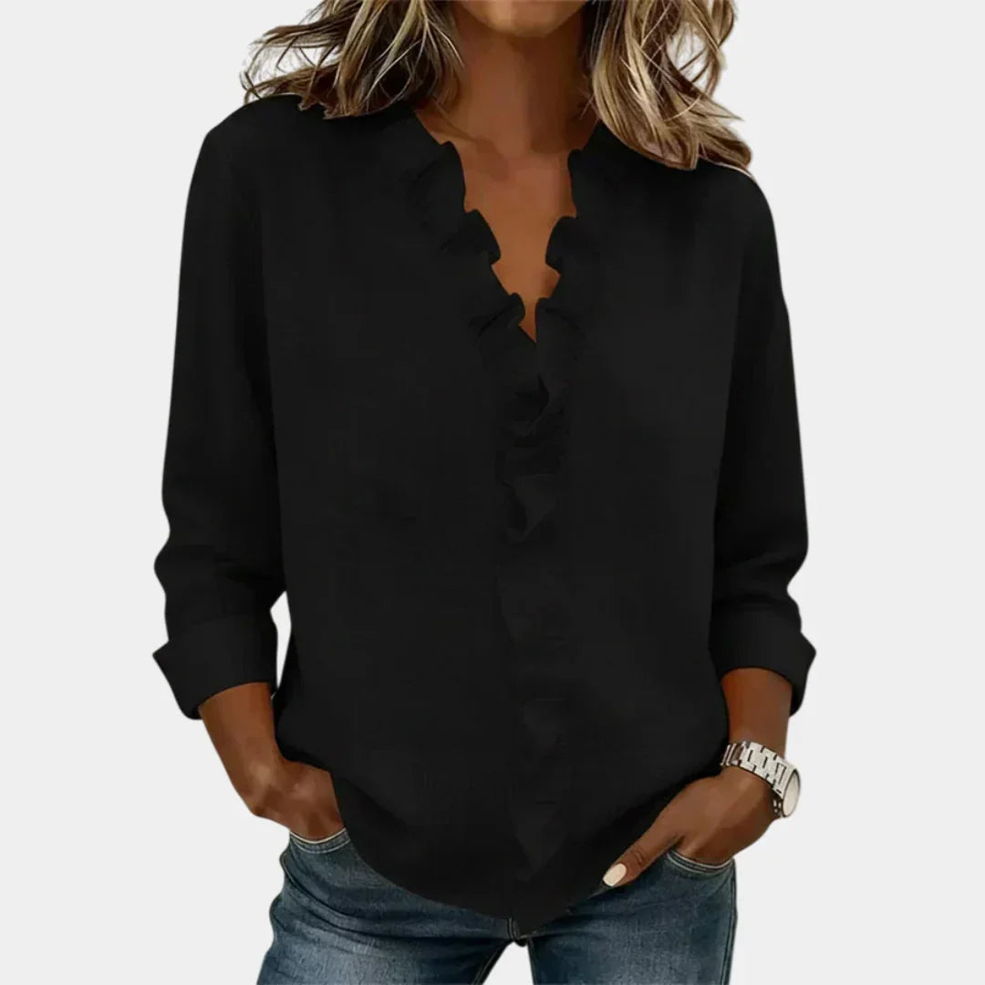 Flavie | Blouse with V-neck and delicate ruffles