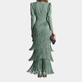 Eulalie | Elegant Midi Dress with Fringe Sleeves
