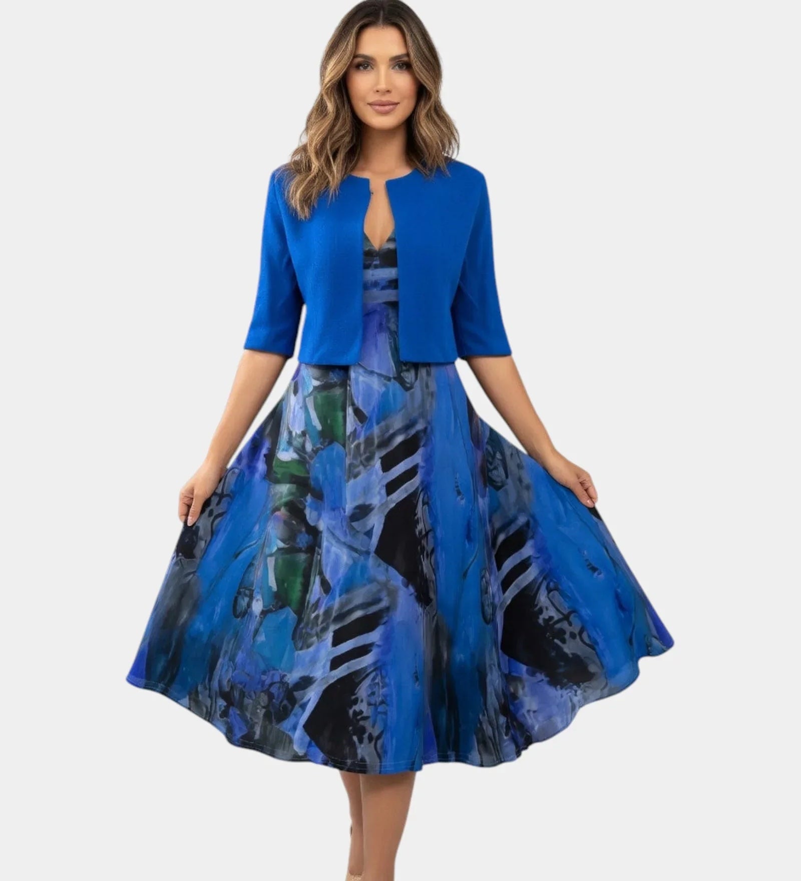 Stacy | Fluid Midi Dress with Matching Jacket