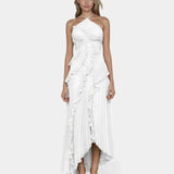 Féodora I Asymmetrical Maxi Dress in Lavender with Ruffles