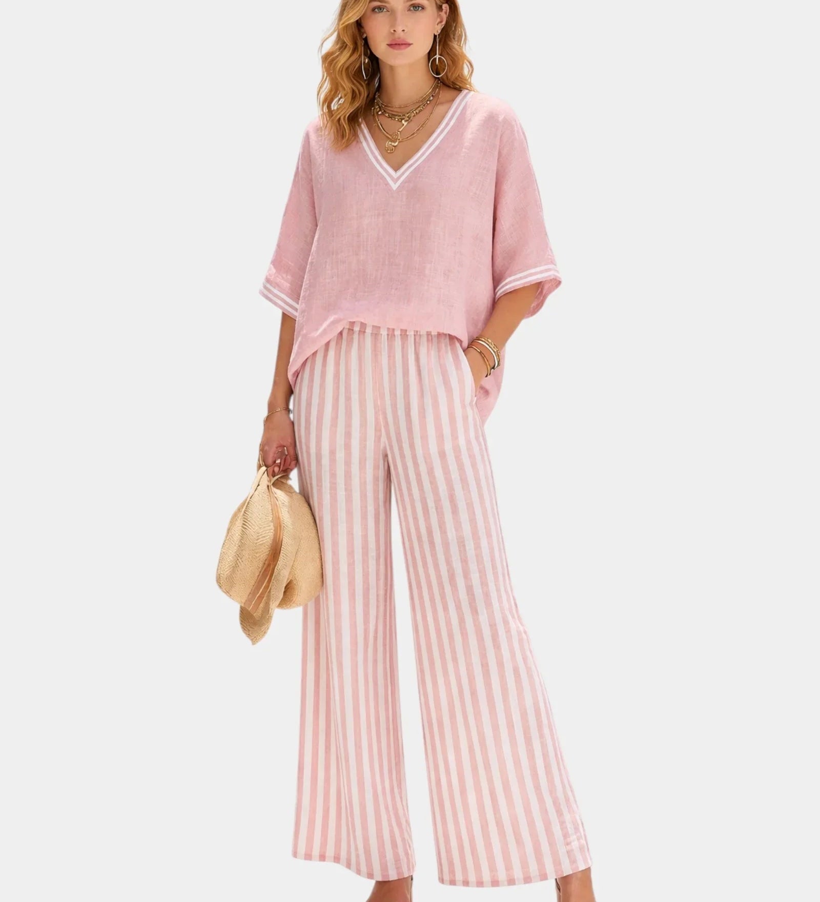 Tristane | Striped Pants and Blouse Set