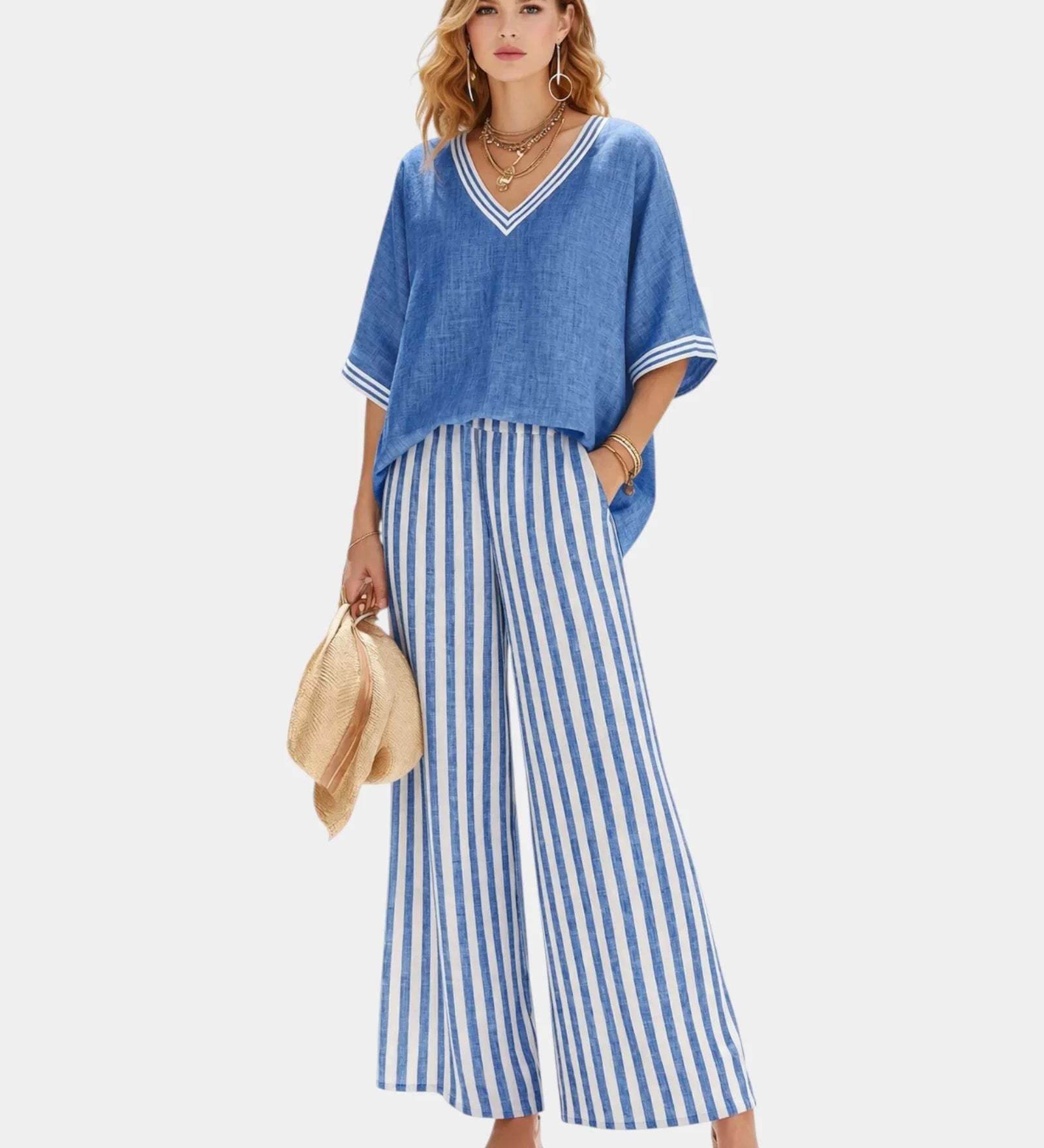 Tristane | Striped Pants and Blouse Set