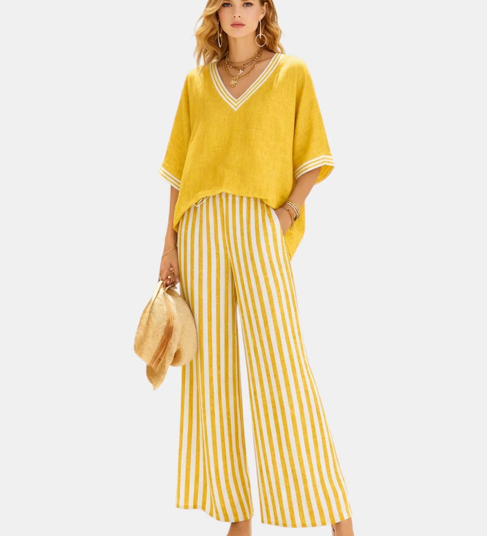 Tristane | Striped Pants and Blouse Set