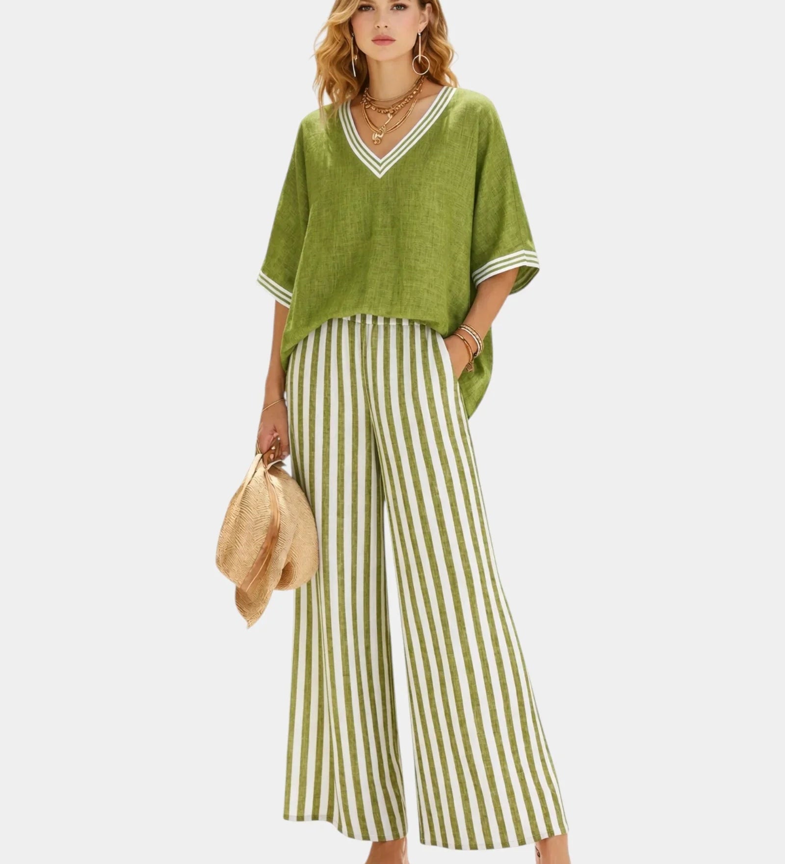 Tristane | Striped Pants and Blouse Set