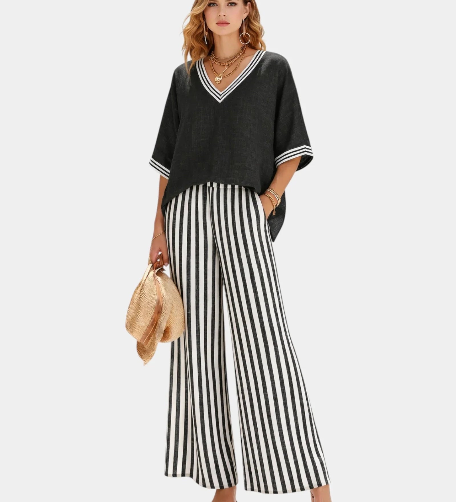 Tristane | Striped Pants and Blouse Set