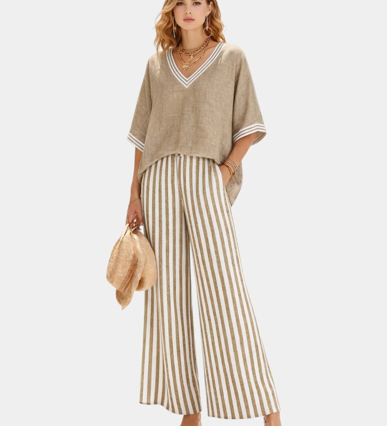Tristane | Striped Pants and Blouse Set