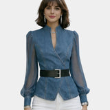 Alizée | Denim top with lightweight chiffon sleeves