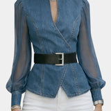 Alizée | Denim top with lightweight chiffon sleeves