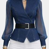 Alizée | Denim top with lightweight chiffon sleeves