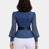 Alizée | Denim top with lightweight chiffon sleeves