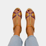 Haby | Gold Sandals with Buckle and Multicolored Strap