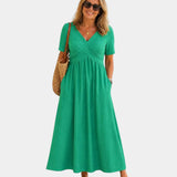 Adriennette | Dress with Crossed V-Neck and Pockets