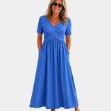 Adriennette | Dress with Crossed V-Neck and Pockets