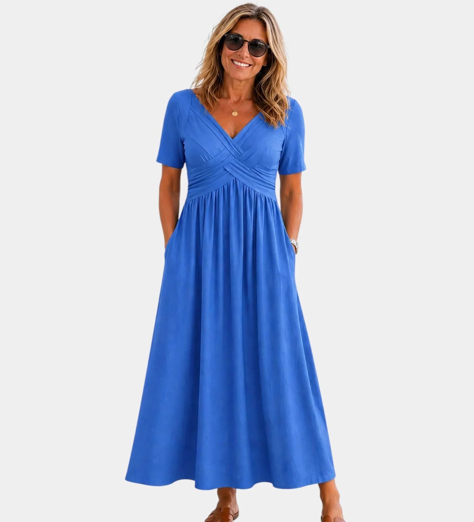 Adriennette | Dress with Crossed V-Neck and Pockets
