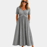 Adriennette | Dress with Crossed V-Neck and Pockets